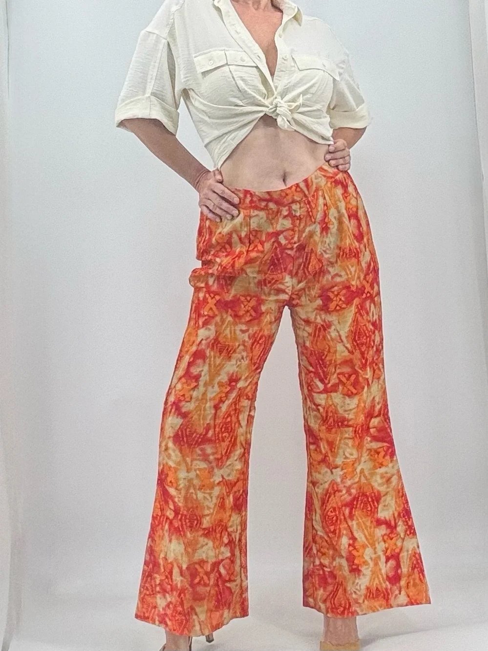 Vintage 70s Abstract Print Disco Groovy Boho High Rise Wide Leg Flare Pants - Picture 2 of 16